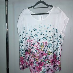 Ann Taylor floral print cap sleeve blouse Sz XL keyhole back